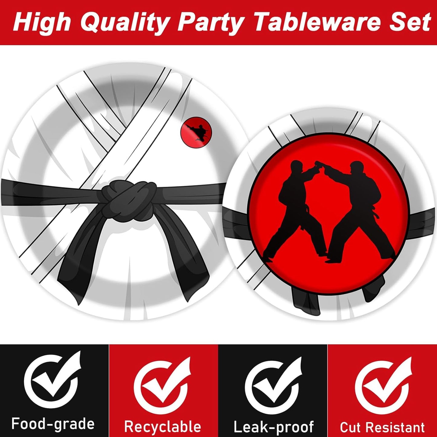 50 Guests Karate Party Supplies Karate Plates and Napkins Forks Disposable Tableware Set Paper Plates for Karates Theme Party 200PCS
