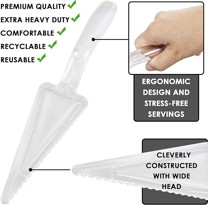 Fit Meal Prep 60 Pack 10 Inch Plastic Pie Server - Clear Disposable Cake Servers & Cutter Utensil, Heavy Duty Spatula for Serving Platter, Cutting Dessert, Pizza Pastry Slicer, Kitchen Knife
