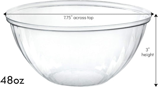 PLASTICPRO Disposable 48 Ounce Round Crystal Clear Plastic Serving Bowls, Party Snack or Salad Bowl, Chip Bowls, Snack Bowls, Candy Dish, Salad Container Pack of 8