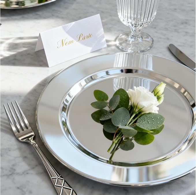 6 Pack 13'' Silver Dinner Charger Plates Set, Reusable Stainless Steel Round Plate Chargers Bulk for Easter Elegantes Party Wedding