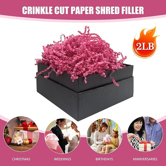 Fuchsia Crinkle Cut Paper Shred Filler, 2 LB Basket Filler Shredded Paper, Confetti Stuffing for Basket Filling, Halloween, Valentine's Day, Christmas, Birthdays, Gift Wrapping, Stuffer Party Supplies