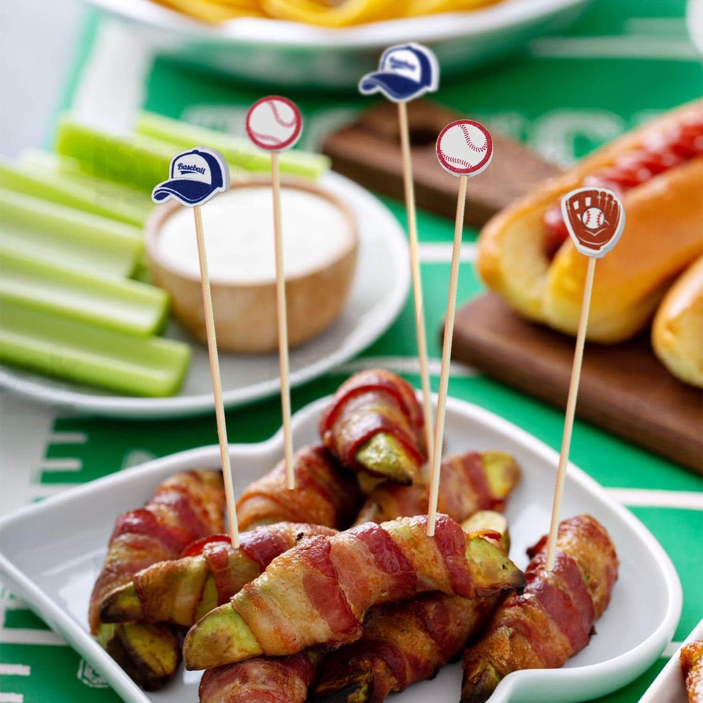 Baseball Cocktail Picks 5" Baseball End Decorative Toothpick Skewers Sticks for Appetizers Sandwich Food, Baseball Champions League Sports Catered Event Birthday Decorations Themed Party Supplies