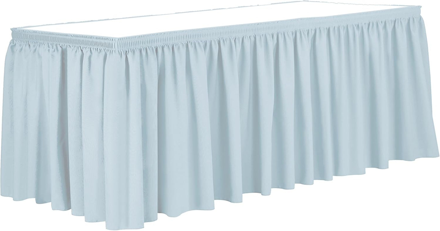Ultimate Textile Pleat Polyester Fabric Table Skirt - Machine Washable, Flame Resistant, Cut & Sewn in NJ, Desk Skirt - Ice Blue, 14' Shirred Pleat x 42" h