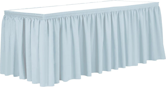 Ultimate Textile Pleat Polyester Fabric Table Skirt - Machine Washable, Flame Resistant, Cut & Sewn in NJ, Desk Skirt - Ice Blue, 14' Shirred Pleat x 42" h