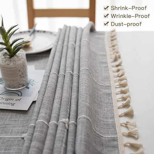 Deep Dream Tablecloths, Embroidered Waterproof Table Cloth Cotton Linen Wrinkle Free Anti-Fading Table Cover Decoration for Kitchen Dinning Party Christmas, 55 x 86 Inch - Gray