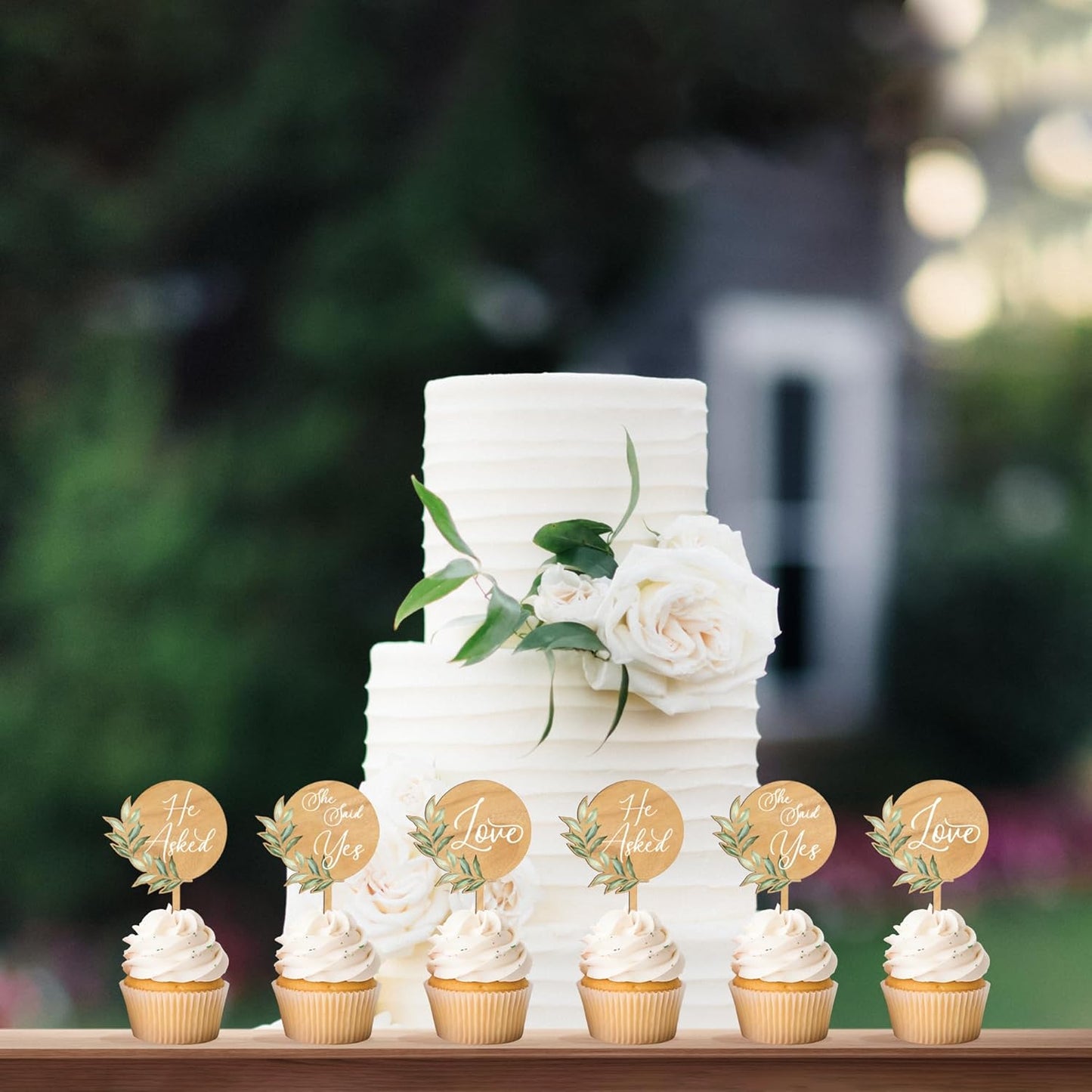 12 PCS Engagement Party Cupcake Toppers She Said Yes Cake Cupcake Decorations in Wood