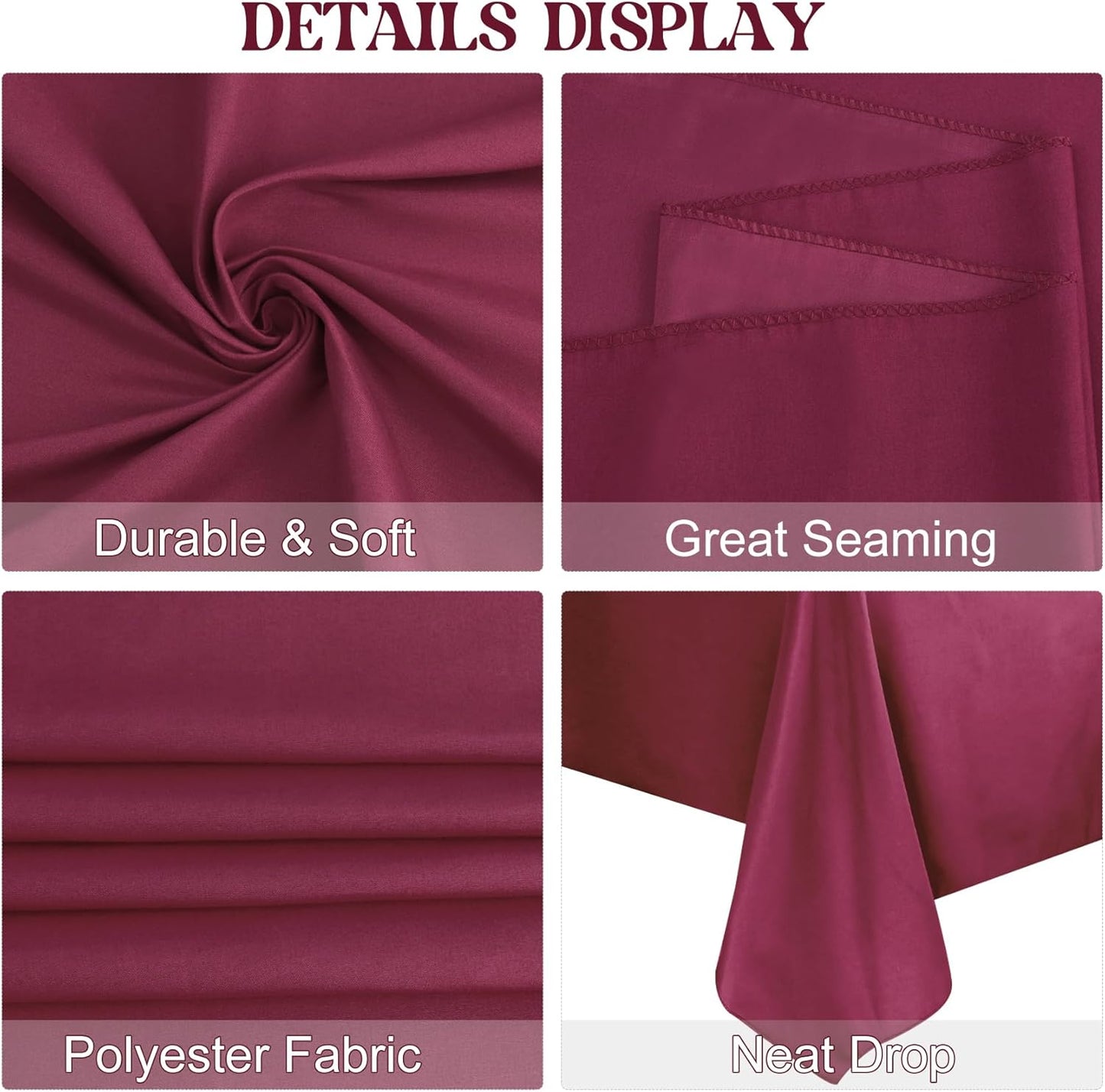 4 Pack Rectangle Tablecloth 60x126 Inch Burgundy Washable Polyester Table Cover for Wedding Dining Table Buffet Parties Banquet Decoration（Burgundy）