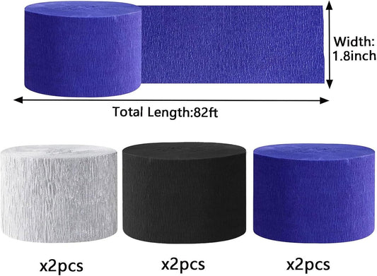 We Moment Black and Blue Silvery Crepe Paper Streamers Party Streamer 1.8 Inch Widening 6 Rolls,Black Blue Party Decorations Streamer 82 feet per roll for Birthday Party Decorations