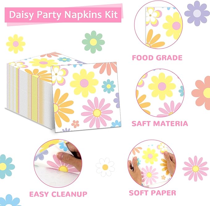 96PCS Boho Pastel Party Paper Plates and Napkins for Groovy Daisy Retro Boho Party Dessert Cake Plates Disposable Tableware Supplies for Baby Shower Birthday Wedding Seasonal Holiday Decorations