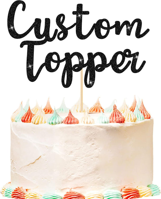 Personalized Cake Topper Birthday Cake Toppers 11 Colours Wedding Cake Topper with Any Text Age Glitter Double Sided Cake Decoration for Anniversary Baby Shower Graduation(Black)