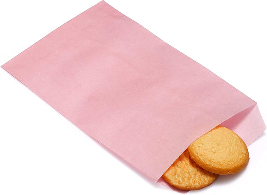 Quotidian Baby Pink Flat Medium Greaseproof Paper Bags 4" x 6" (10 x 15.2cm) Pack of 100 - Merchandise Popcorn Birthday Christmas Crafts
