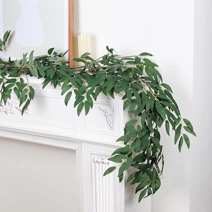 RECUTMS 4Pcs Artificial Willow Leaves Vine Twigs 5.7Ft Silk Willows Leaf Ivy Garland Faux Greenery Ivy Plant Decor for Indoor Outdoor Wedding Jungle Beach Birthday Party Garden Table Spring Summer