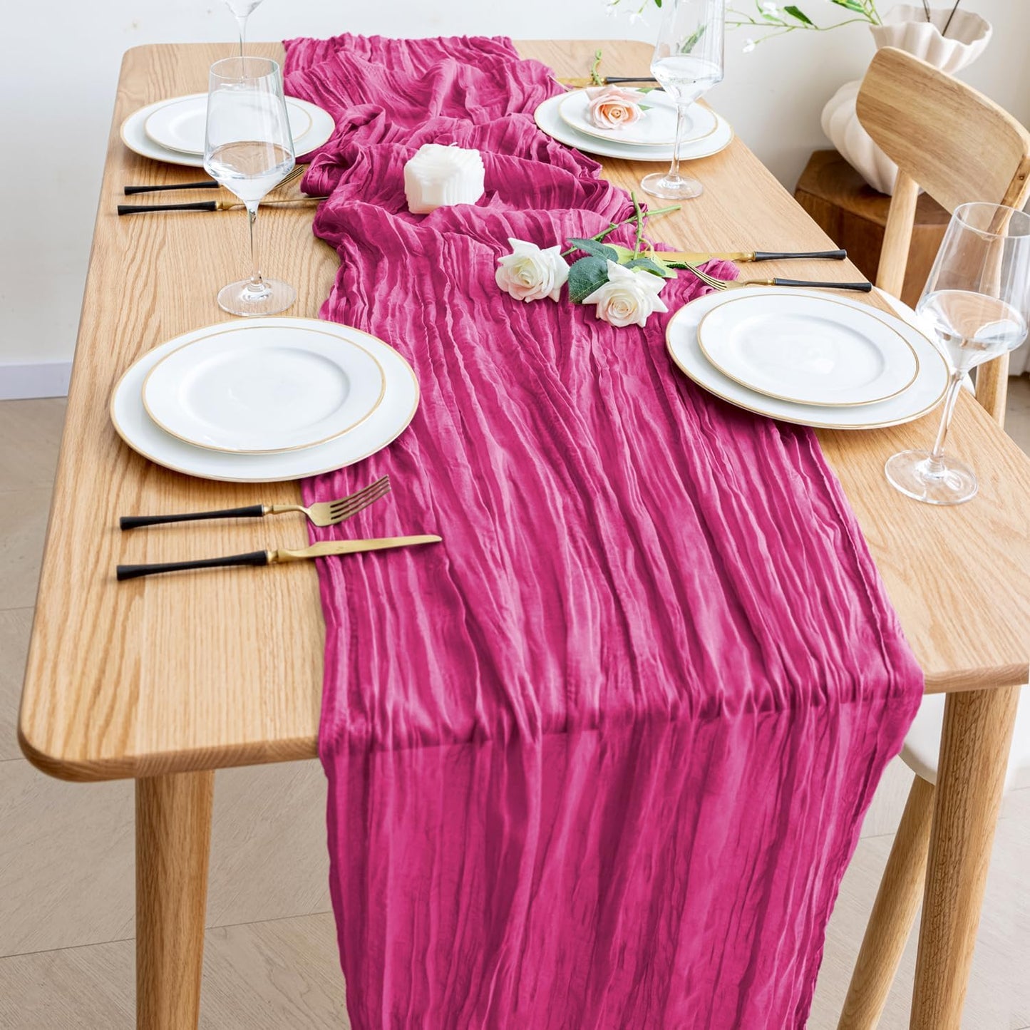Wokceer Cheesecloth Table Runner 12Pack 10FT Fuchsia Boho Gauze Cheese Cloth Table Runner for Party Long Rustic Sheer Table Runners for Baby Bridal Shower Wedding Easter Table Decor