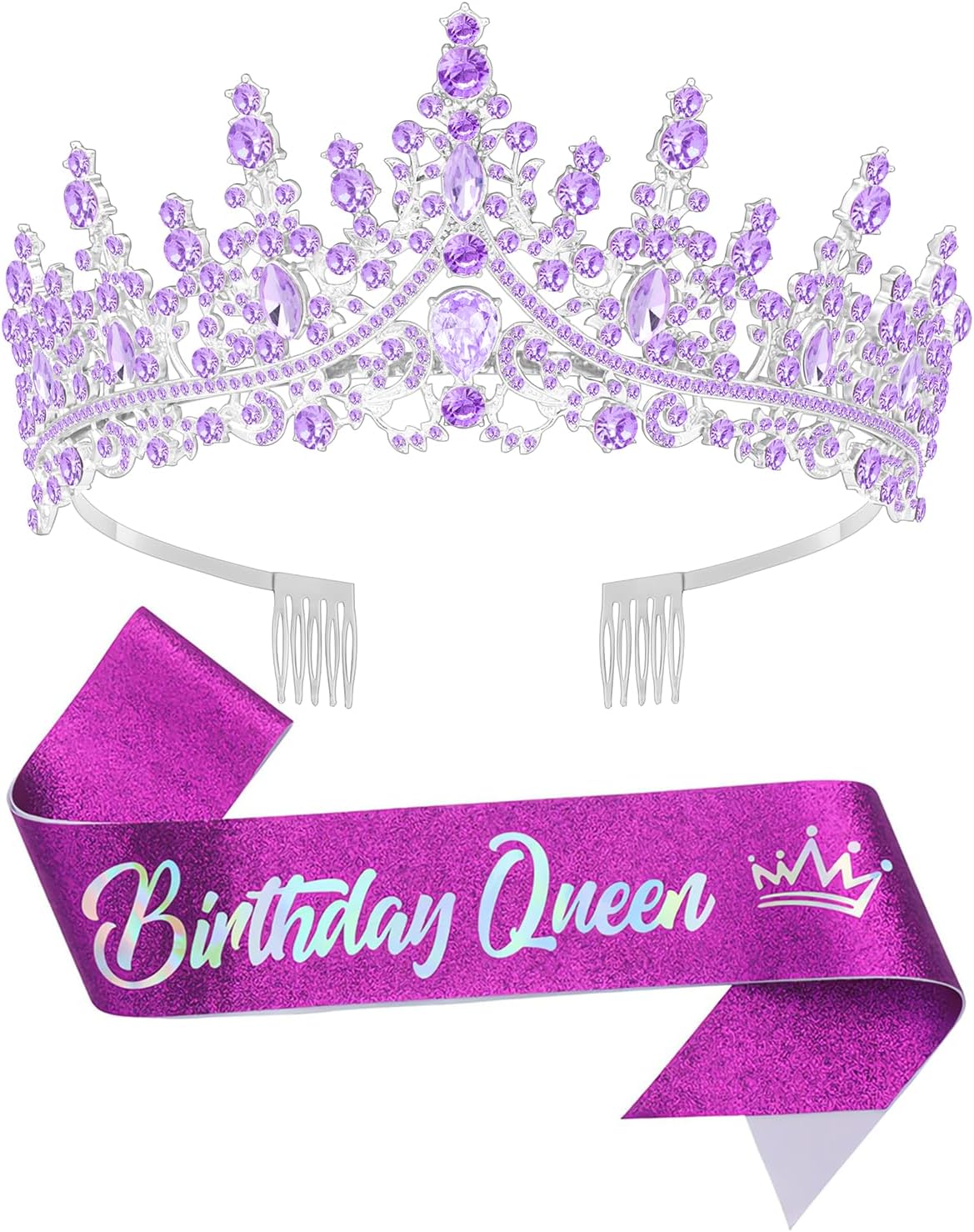 Birtthday Tiara Crown with Sash for Women Birthday Queen Party