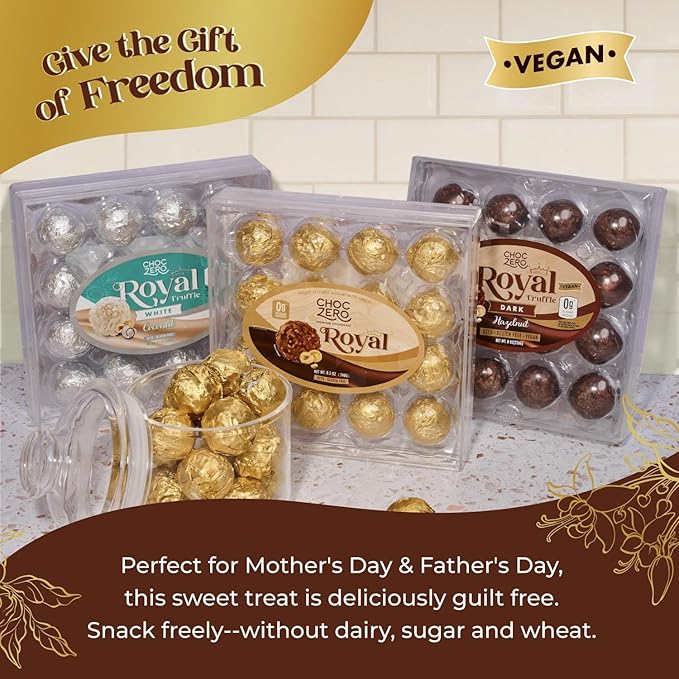 ChocZero Dark Chocolate Hazelnut Truffles, Vegan, Sugar Free, Gluten Free, Keto Holiday Gift, High Fiber, 16 Individually Wrapped Pieces, 8.5 Ounce (Pack of 1)