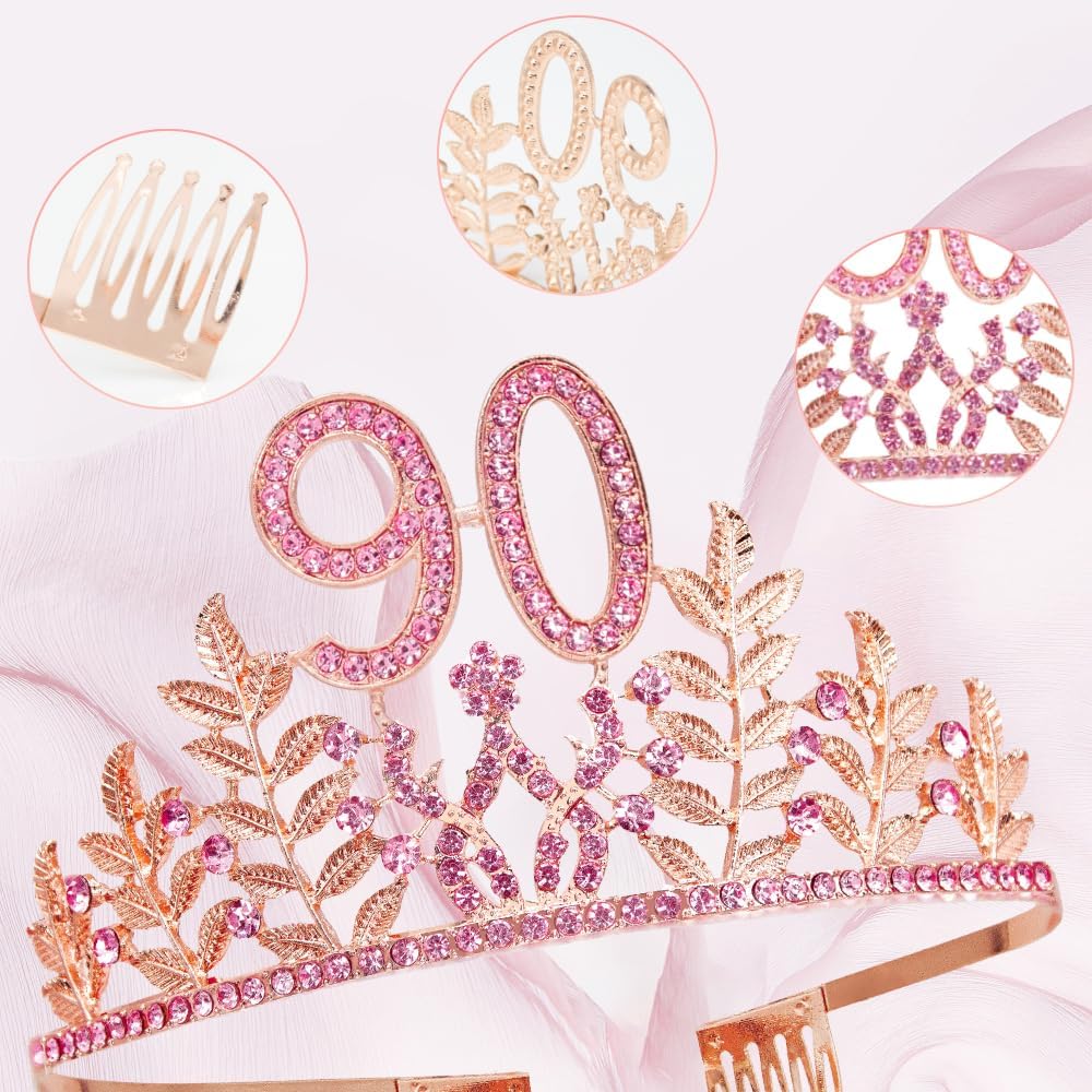 Birthday Sash Tiara Birthday Tiara Rhinestone Crown Rose Gold Birthday Queen Tiara Sash and Tiara for Women Birthday Decor Princess Tiara Cake Topper Crystals Hair Accessories for Party