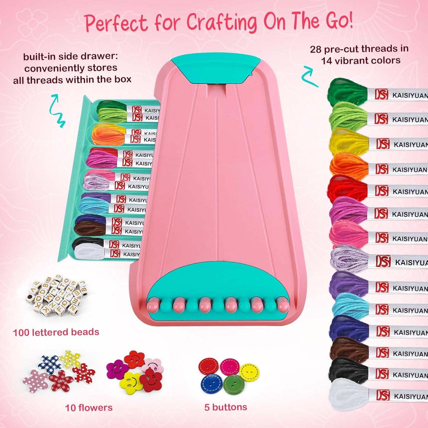 Bracelet Making Kit for Girls - Friendship Bracelet Kit - Christmas Gifts for Ages 6 7 8 9 10 11 12 Year Old Girl Birthday Gifts, Arts and Crafts for Kids Ages 8-12 Teen String Bracelets Maker Pink