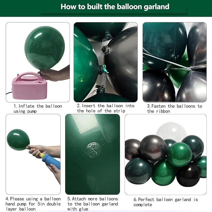 Black Green Balloon Garland Double Stuffed Dark Emerald Green Balloons Clear Bobo Metallic Black Balloon Arch Kit for Christmas New Year Birthday Bridal Shower Graduation Party Decorations