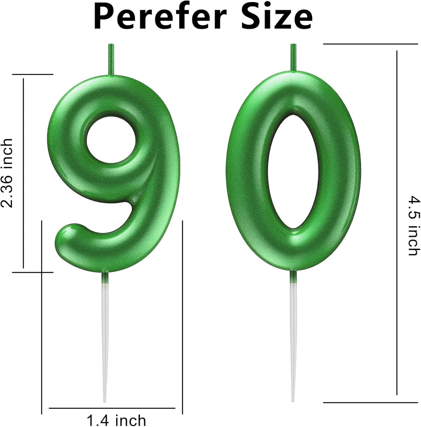 Green Number 90 Candle Happy Birthday 3D Number Candles for Birthday Cake Party Decoration Wedding Anniversary Celebration Supplies