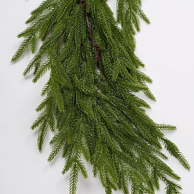 Norfolk Pine Garland,2Pcs 6ft Real Touch Norfolk Pine Garland Realistic Artificial Greenery Christmas Garland for Table, Mantle, Wall, Indoor, Outdoor Christmdas Decorations