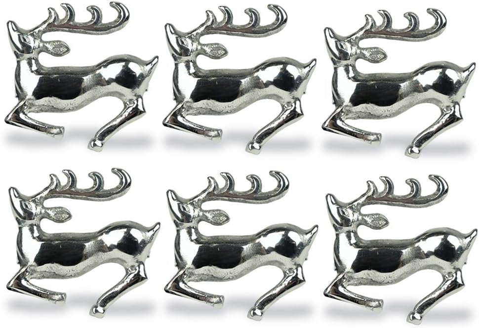 DII Christmas Thanksgiving Holiday Tabletop Décor Collection Decorative Napkin Ring Holder Set, 2.5" Diameter, Silver Reindeer, 6 Piece