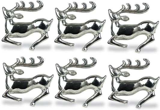 DII Christmas Thanksgiving Holiday Tabletop Décor Collection Decorative Napkin Ring Holder Set, 2.5" Diameter, Silver Reindeer, 6 Piece