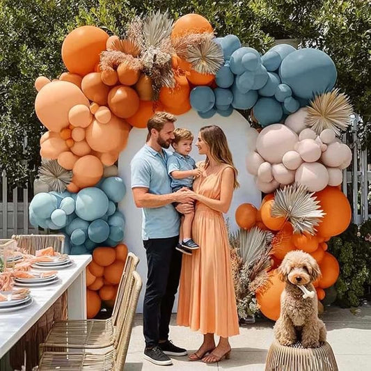 Orange Blue Balloon Arch Kit Double Stuffed Dusty Pastel Blue Burnt Orange Peach Beige Boho Balloon Garland for Neutral Baby Shower Birthday Bridal Wedding Party Decoration