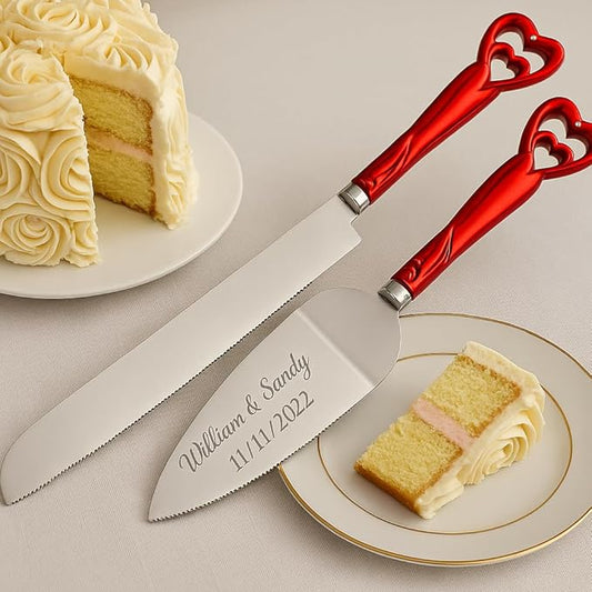 GIFTS INFINITY Personalized Wedding Cake Knife and Server Set with Engraving – Cake Cutting Utensil Set, Keepsake Gift for Wedding, Anniversary, Reception, Birthday & Other Occasions (2541-RD)