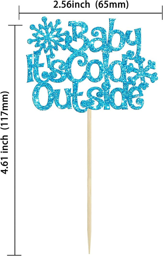24Pcs Baby It's Cold Outside Snowflake Cupcake Toppers Glitter Winter Frozen Cupcake Picks for Winter Wonderland Baby Shower Birthday Party Cake Decorations Supplies Blue