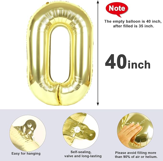 Number 0 Balloons 40 Inch Light Gold Number Balloons for 10 20 30 40 50 60 70 80 90 100 Numbers Balloon Birthday Decorations Wedding Event Baby Shower