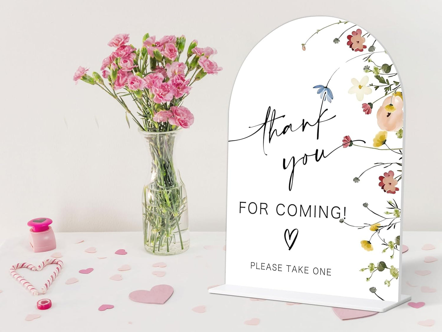 Please Take One Sign, Flower Style Bridal Shower Sign for Wedding, Engagement, Bridal Shower and Reception, Dessert Table Decorations, Wedding Shower Favors, 6X8 Inch Acrylic Arch Sign with Stand,33