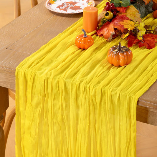 MLMC Yellow Table Runner 10ft Rustic Fall Cheesecloth Table Runner Gauze Cheese Cloth Centerpiece Decororations 35x120 Inches for Wedding Baby Shower Outdoor Picninc Decor