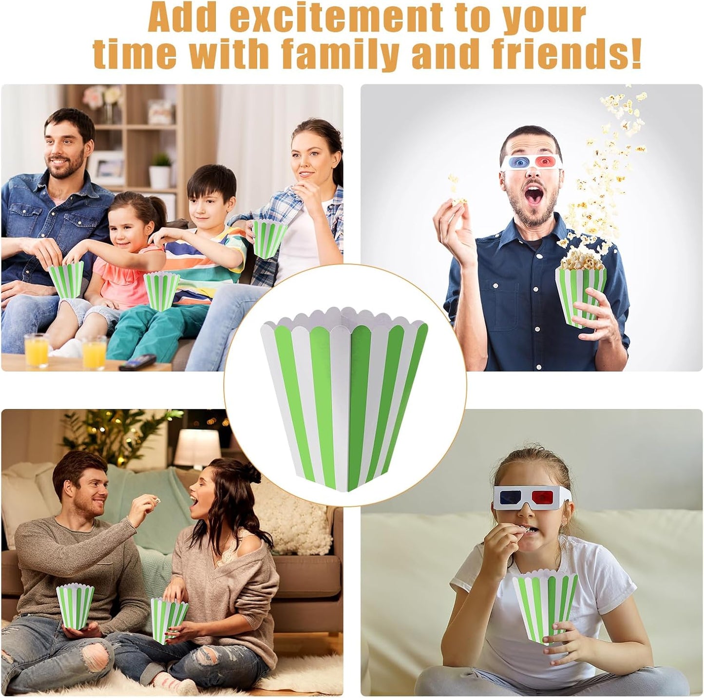50 Pcs Popcorn Boxes Mini Paper Popcorn Box Cardboard Popcorn Container for Party Disposable Snack Candy Popcorn Bags Popcorn Holder for Movie Nights Birthday Wedding (Light green,White)