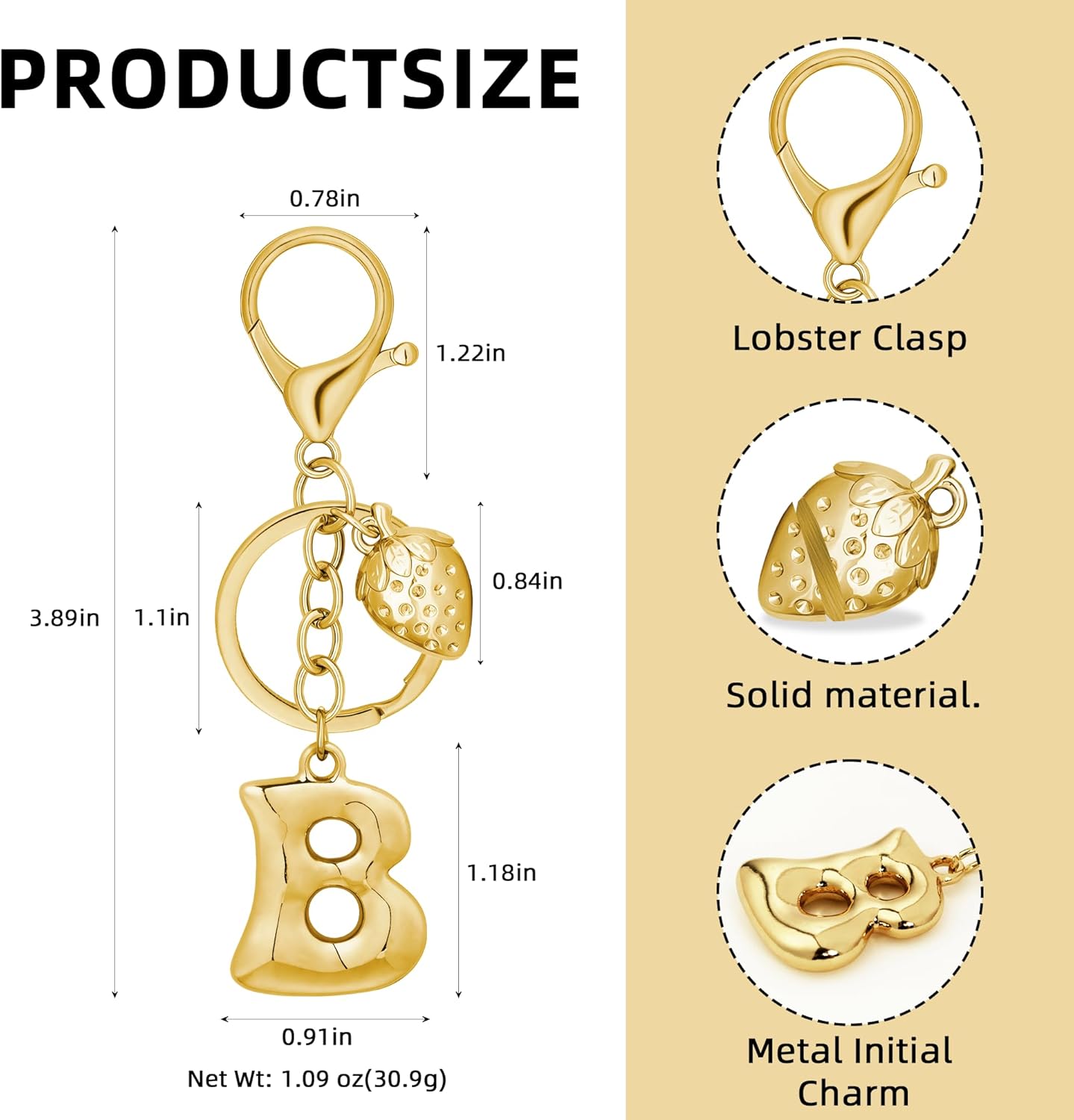 Gold Bubble Heart Initial Bag Charms for Handbags – Cute Initial Letter Keychain for Women, Purse Charms, Gold Gift