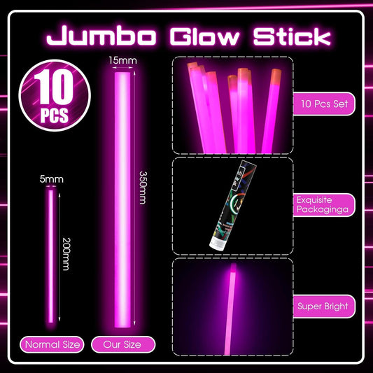 Lewtemi 10 Pcs Large Glow Sticks Big Giant Jumbo Halloween Christmas Emergency Light Stick for Camping Accessories, Survival Kit