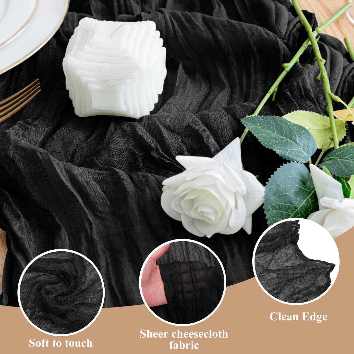 Wokceer Cheesecloth Table Runner Christmas 12Pack 10FT Black Boho Gauze Cheese Cloth Table Runner for Party Long Rustic Sheer Table Runners for Baby Bridal Shower Wedding Easter Table Decor