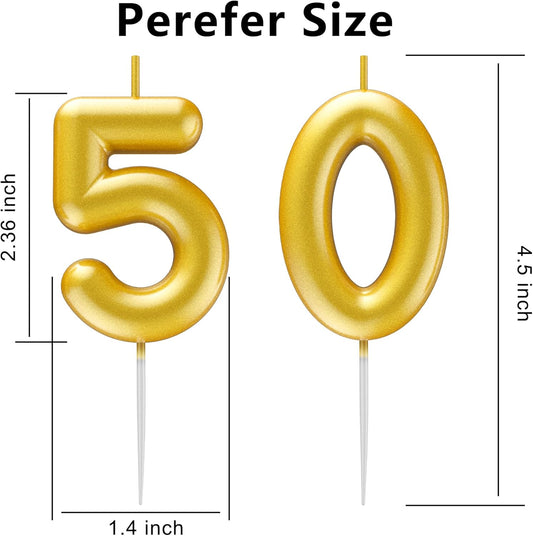 Gold Number 50 Candle Happy Birthday 3D Number Candles for Birthday Cake Party Decoration Wedding Anniversary Celebration Supplies