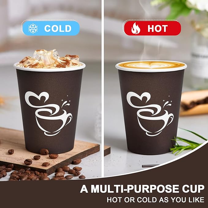400 Count 8 oz Paper Coffee Cups, Disposable Drinking Cups for Hot or Cold Beverage, 8 ounce Brown Coffee Cups for Party, Business, Travel, Picnic