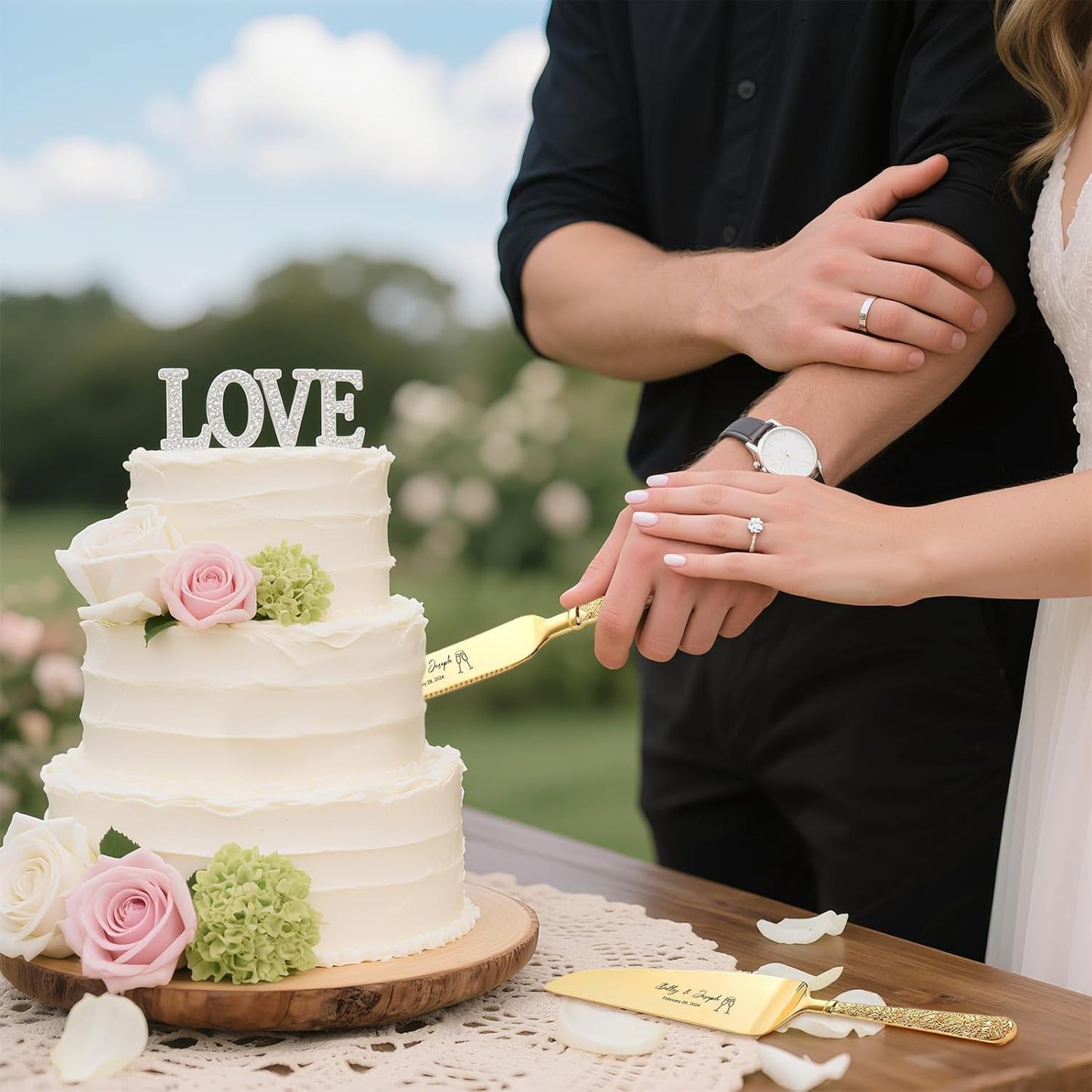Custom Cake Cutting Set for Wedding Cake Knife and Server Set Personalized Gold Cake Cutter Gift for Anniversary Birthday Christmas