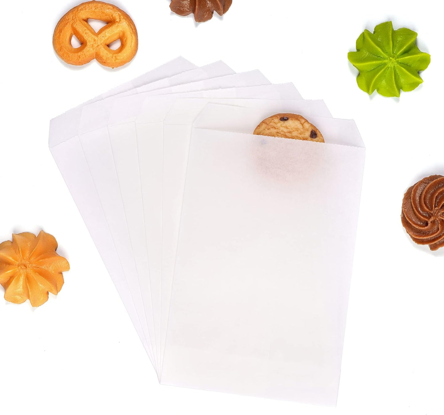 Quotidian White Flat Medium Greaseproof Kraft Paper Bags 4" x 6" (10 x 15.2cm) Pack of 100 - Bakery Cookies Candies Dessert Invitation