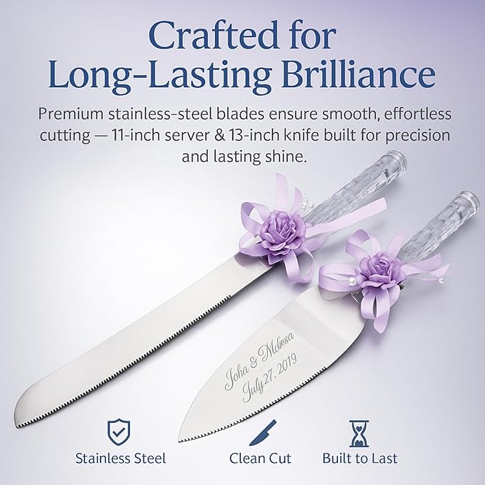 GIFTS INFINITY Personalized Wedding Cake Knife and Server Set with Engraving – Cake Cutting Utensil Set, Keepsake Gift for Wedding, Anniversary, Reception, Birthday & Other Occasions (CT-101PUH)