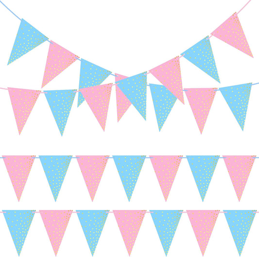 ASTARON 4 Pack Gender Reveal Bunting Blue & Pink Banner for Gender Reveal Party Supplies Baby Shower Decorations Boys Girls Birthday Party Decorations