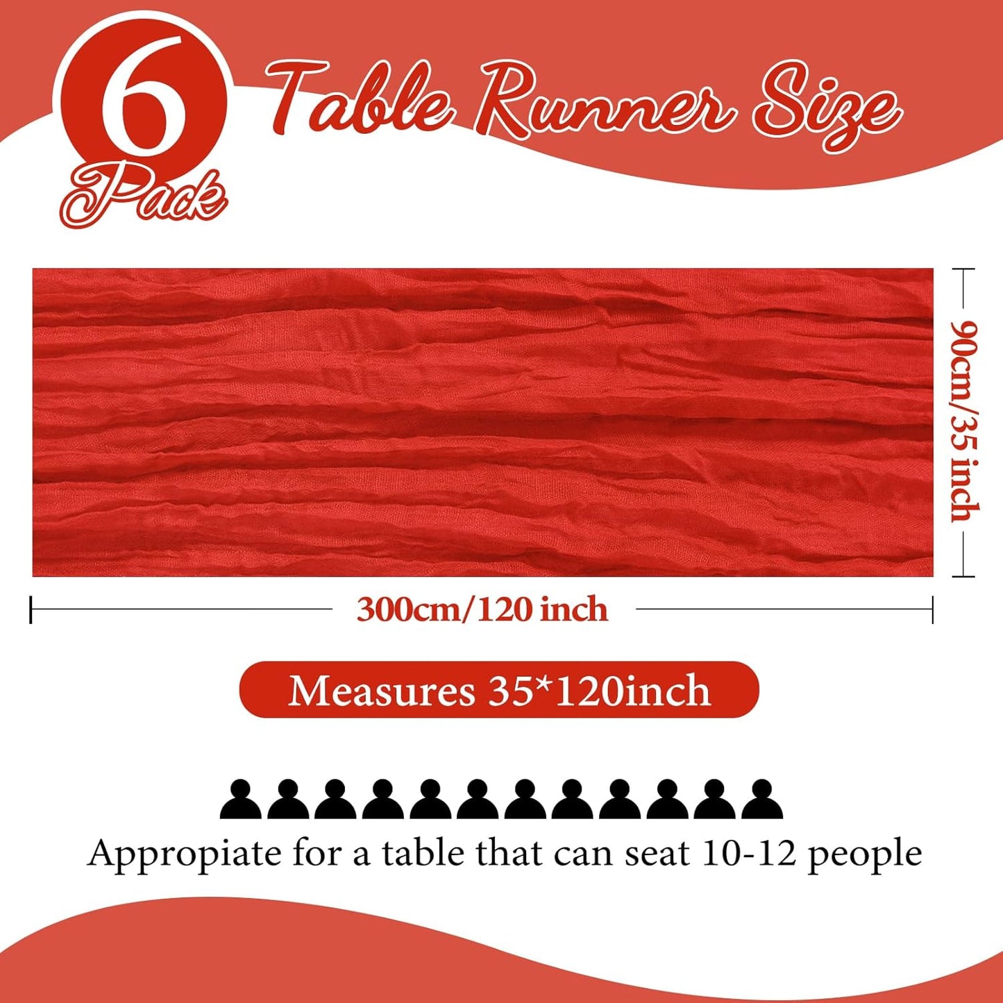 6 Pack 10FT Christmas Table Runner Red Cheesecloth 35x120 Inch Gauze Rustic Boho Table Runner Cheese Cloth for Wedding Decor Birthday Party Bridal Baby Shower Table Centerpiece Decoration