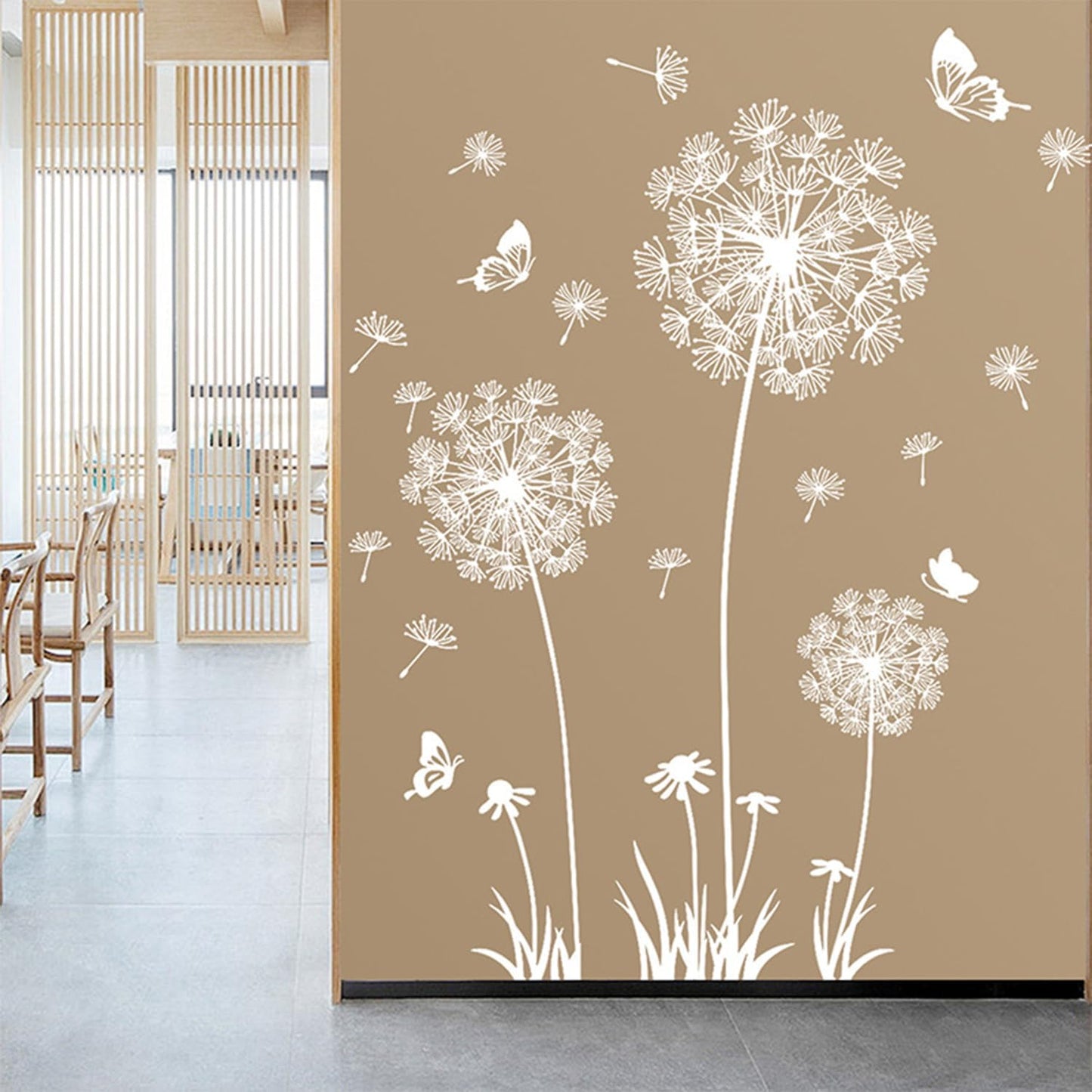 2 Set Dandelion Peel and Stick White Dandelion Stickers Large Floral Wall Stickers & Murals Vinyl Wall Art Flower Wall Decals for Bedroom, Bathroom, Living Room, Restroom
