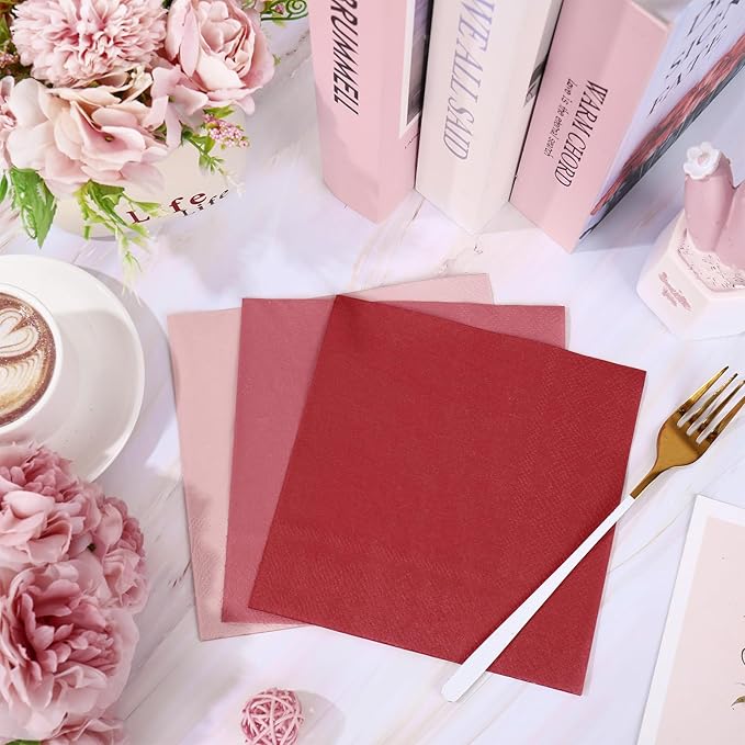 Whaline 150 Pcs Red Burgundy Dinner Napkins Disposable Paper Napkin Decorative 3 Color Dessert Dinner Hand Napkin for Wedding Birthday Home Party Table Supplies Decor
