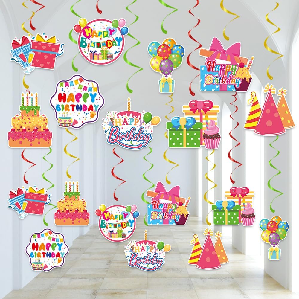 Birthday Decorations, Kaluofan 36Pcs Happy Birthday Decorations, Colorful Cupcake Balloon Gift Sign Streamers Party Supplies Suitable for Office Parties Boys Girls Kids Parties Celebrations
