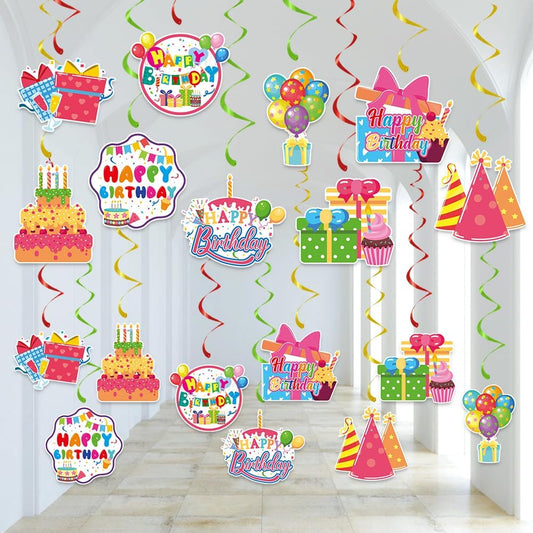 Birthday Decorations, Kaluofan 36Pcs Happy Birthday Decorations, Colorful Cupcake Balloon Gift Sign Streamers Party Supplies Suitable for Office Parties Boys Girls Kids Parties Celebrations