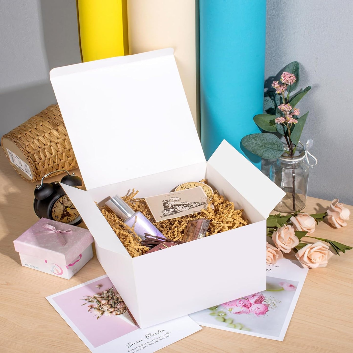 SHIPKEY 10 Pack White Cardboard Gift Boxes with lids | 9x6x5 Inches Boxes | Large Gift Box Suitable for Party, Wedding, Christmas, Holidays, Birthdays and All Other Occasions