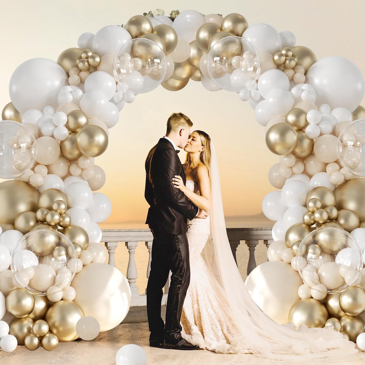 White and Gold Balloon Garland Arch Kit 132Pcs Metallic gold Ivory white Cream White Clear Balloons Different Sizes for Wedding Engagements Birthday Bridal Shower Baby Shower Anniversary Decorations