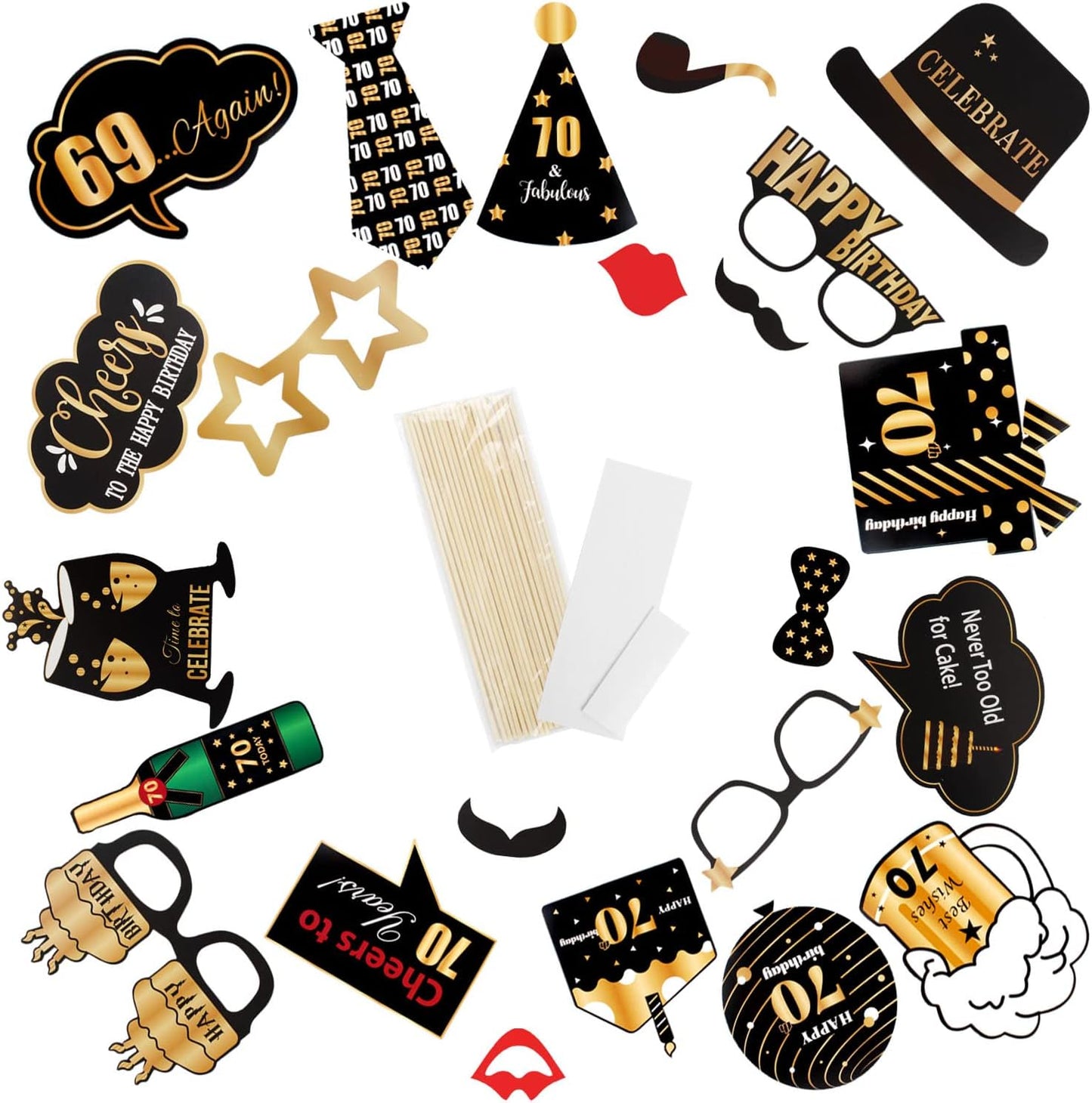 LINGTEER Happy 70th Birthday Party Photo Booth Props,Cheers to 70th Birthday Seventy Years Old Bday Party Centerpieces Props Decorations Sign.